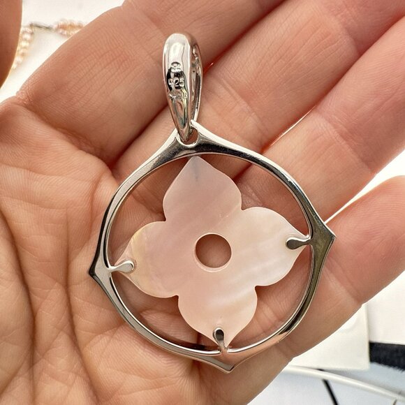 Honora Pearl Necklace Floral Flower Sterling Silver Pink Pendant Triple Strand - Picture 13 of 16